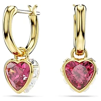 Chroma drop earrings, Heart, Red, 18K gold finish