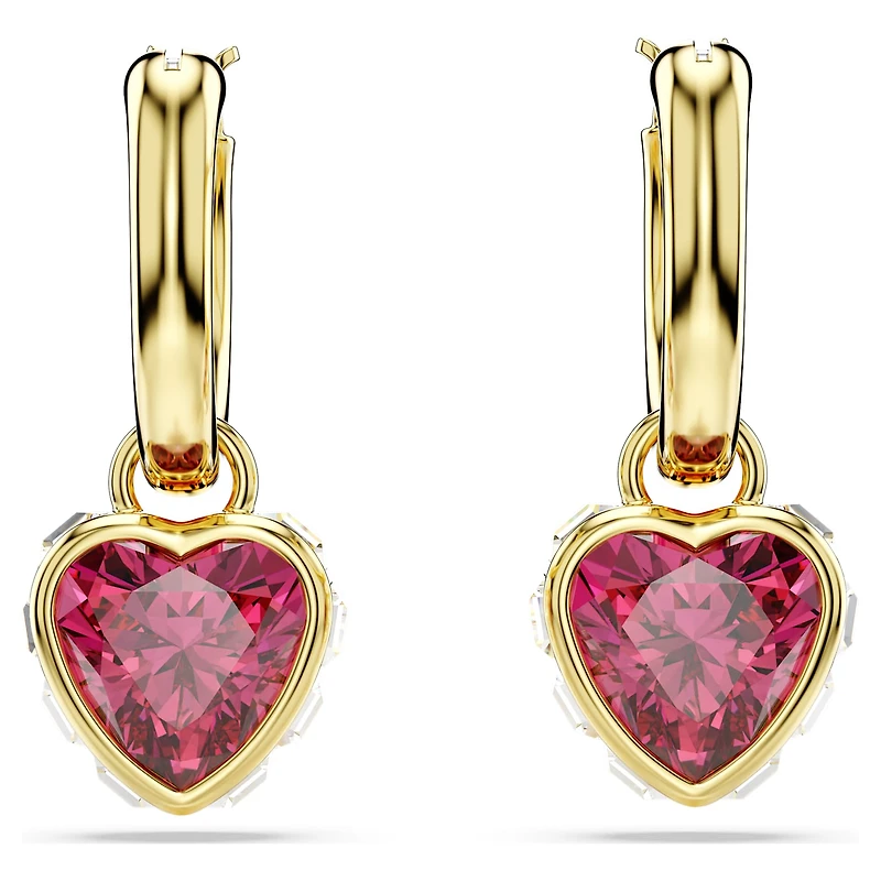 Chroma drop earrings, Heart, Red, 18K gold finish