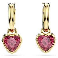 Chroma drop earrings, Heart, Red, 18K gold finish