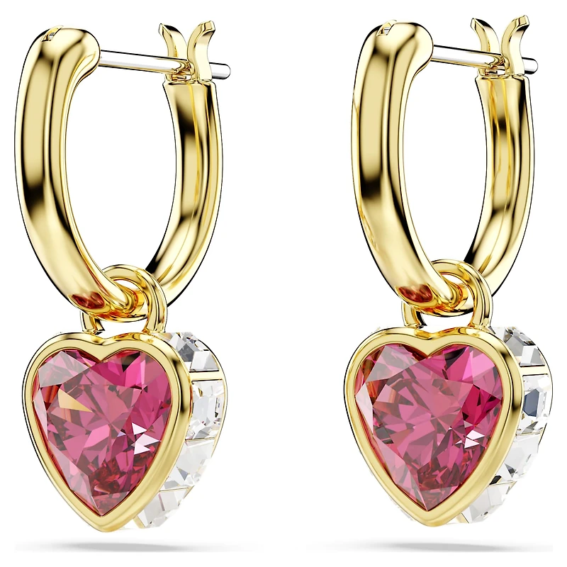 Chroma drop earrings, Heart, Red, 18K gold finish