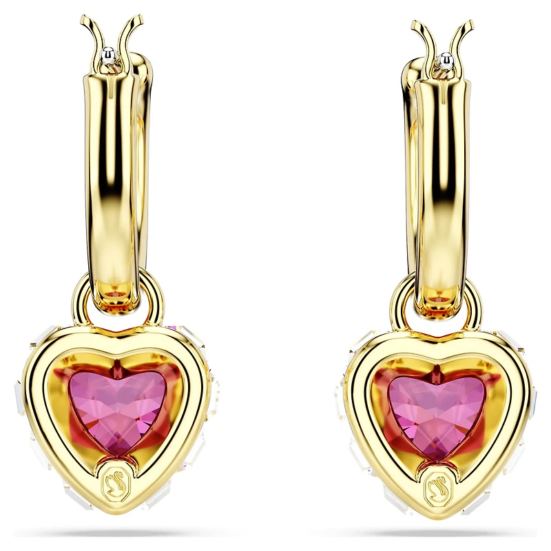 Chroma drop earrings, Heart, Red, 18K gold finish