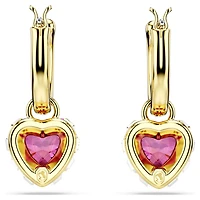 Chroma drop earrings, Heart, Red, 18K gold finish