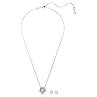 Idyllia set, Mixed cuts, Flower, Blue, Rhodium plated by SWAROVSKI