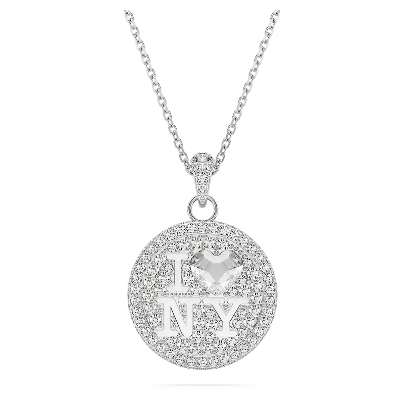 I LOVE NY pendant, White, Rhodium plated by SWAROVSKI