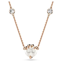 Dragon & Phoenix pendant, Crystal pearls, Dragon’s claw, White, 18K rose gold finish