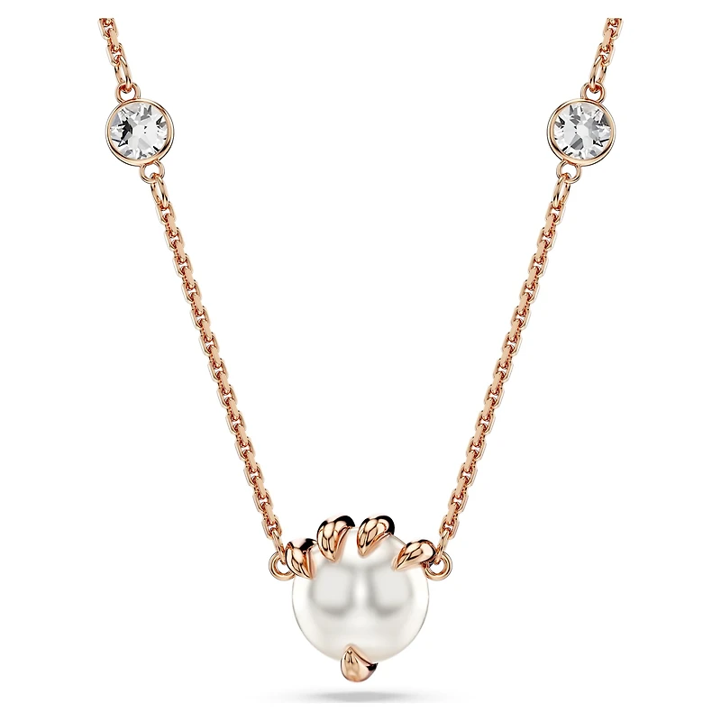 Dragon & Phoenix pendant, Crystal pearls, Dragon’s claw, White, Rose gold-tone plated by SWAROVSKI