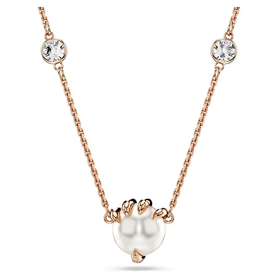 Dragon & Phoenix pendant, Crystal pearls, Dragon’s claw, White, Rose gold-tone plated