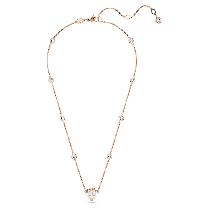 Dragon & Phoenix pendant, Crystal pearls, Dragon’s claw, White, 18K rose gold finish