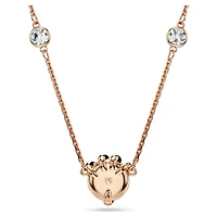 Dragon & Phoenix pendant, Crystal pearls, Dragon’s claw, White, 18K rose gold finish