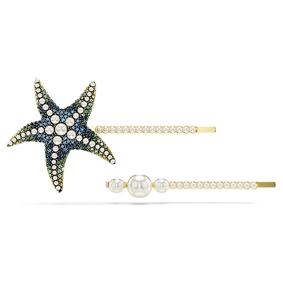 Idyllia hair pin, Set (2), Crystal pearls, Starfish, Multicoloured, Gold-tone plated