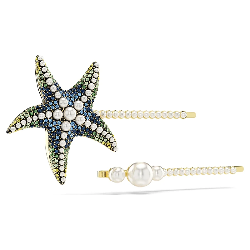 Idyllia hair pin, Set (2), Crystal pearls, Starfish, Multicoloured, Gold-tone plated by SWAROVSKI