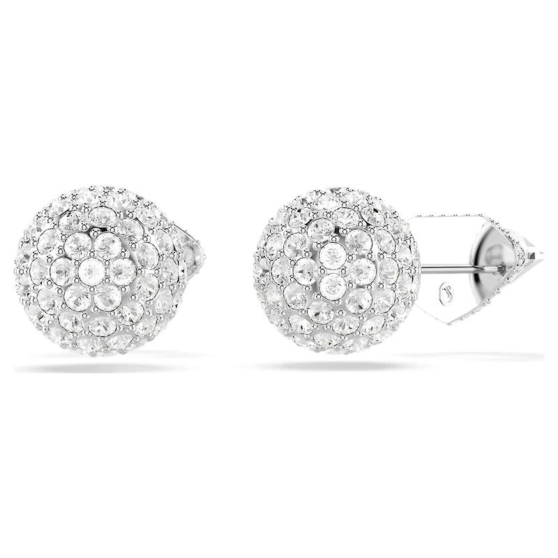 Lucent stud earrings, Pavé, Ball, White, Rhodium plated by SWAROVSKI