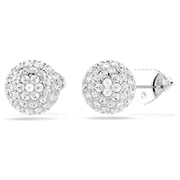 Lucent stud earrings, Pavé, Ball, White, Rhodium plated by SWAROVSKI