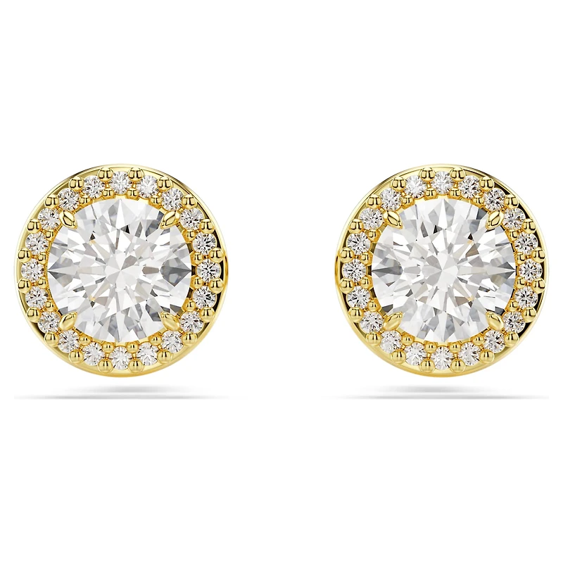 Una Angelic stud earrings, Round cut, Gold tone, 18K gold finish