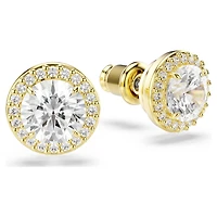 Una Angelic stud earrings, Round cut, Gold tone, 18K gold finish