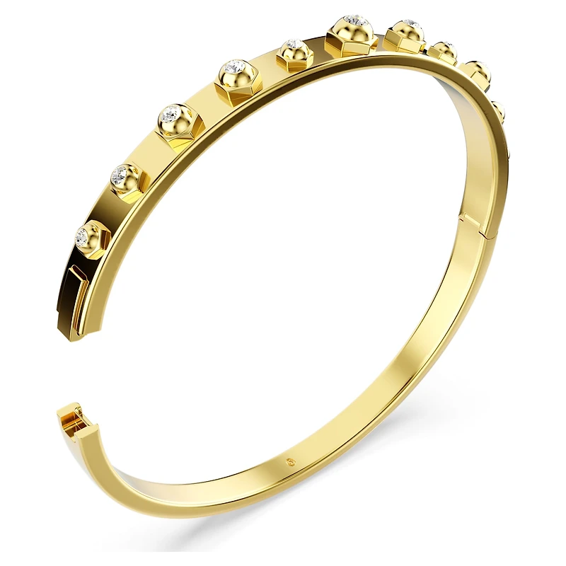 Numina bangle, Mixed round cuts, White, 18K gold finish