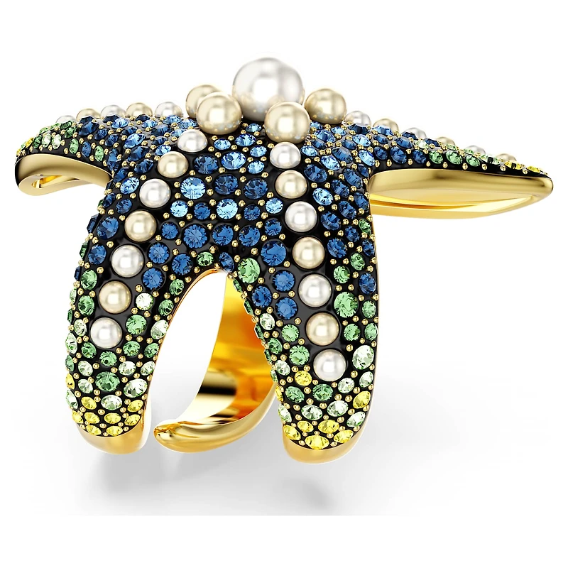 Idyllia cocktail ring, Crystal pearls, Starfish, Multicoloured, Gold-tone plated by SWAROVSKI