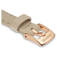 Watch strap, 12 mm (0.47") width, Leather, Beige, Rose gold-tone finish by SWAROVSKI