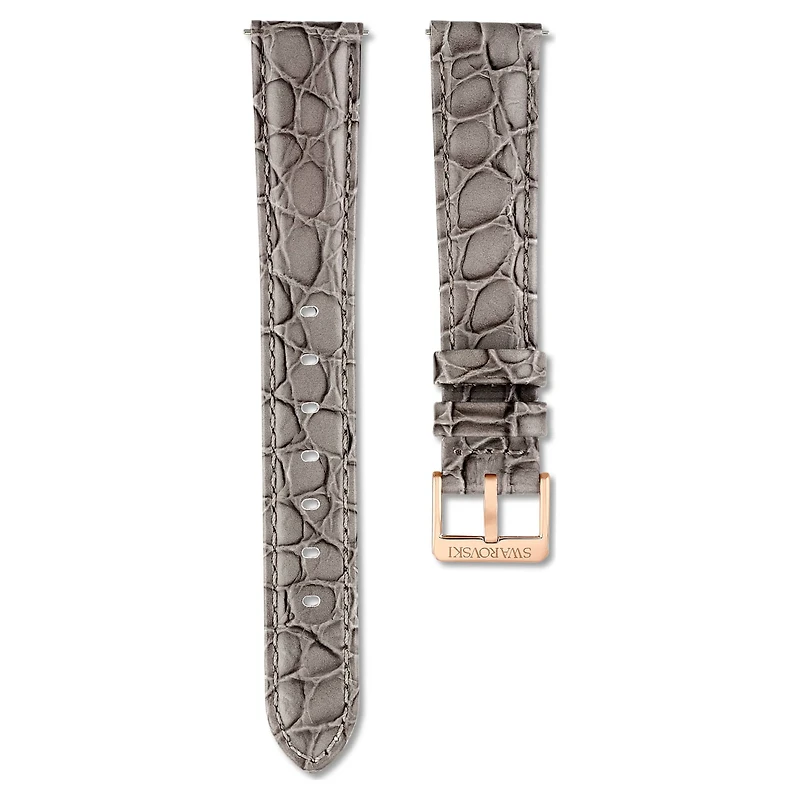 Watch strap, 16 mm (0.63") width, Leather with stitching, Gray by SWAROVSKI