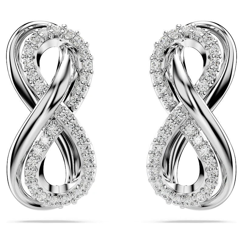 Hyperbola stud earrings, Infinity, White, Rhodium plated by SWAROVSKI