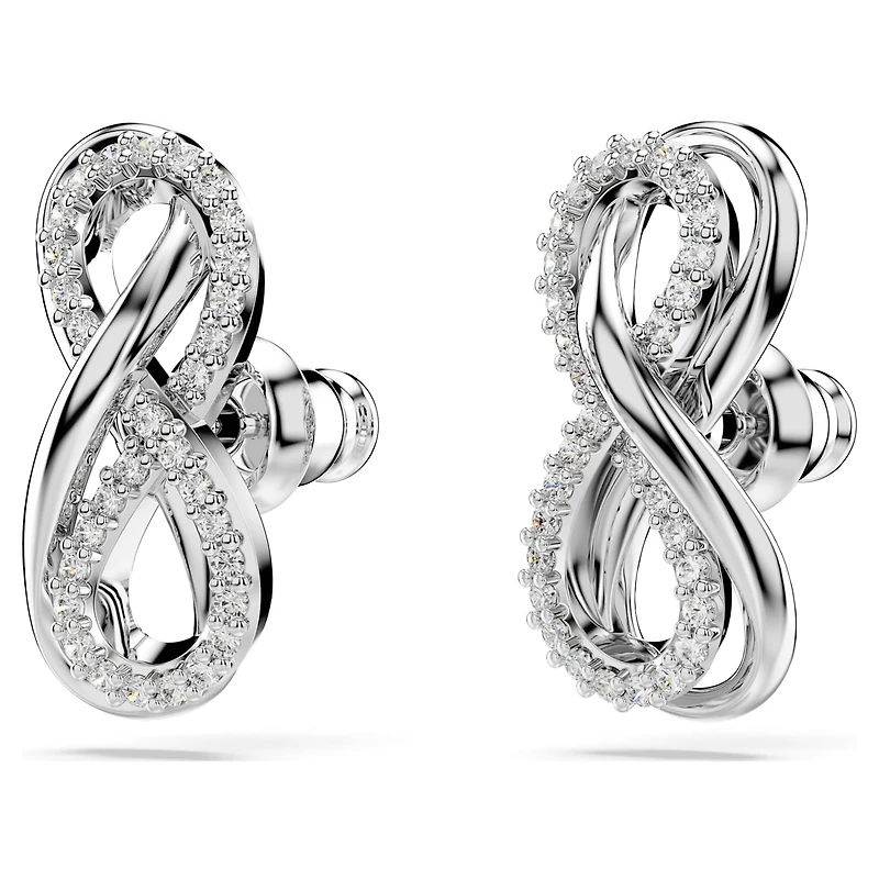 Hyperbola stud earrings, Infinity, White, Rhodium plated by SWAROVSKI