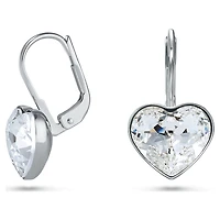 Bella drop earrings, Heart, White, Rhodium plated by SWAROVSKI