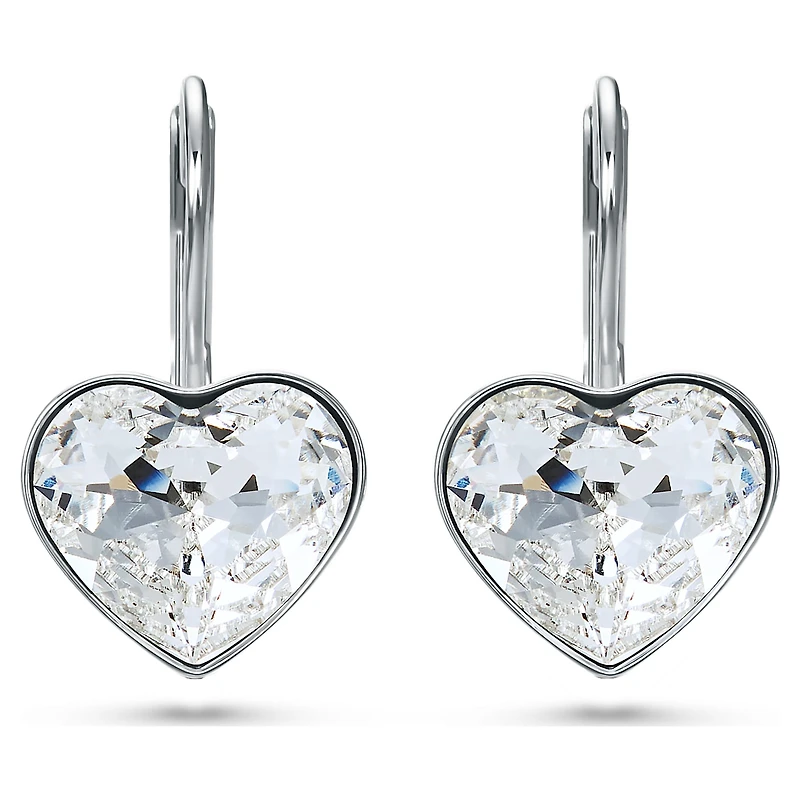 Bella drop earrings, Heart, White, Rhodium plated by SWAROVSKI