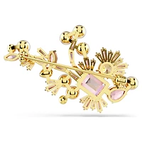 Gema brooch, Crystal pearl, Mixed cuts, Flower, Pink, 18K gold finish