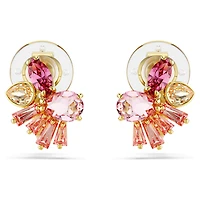 Gema clip earrings, Mixed cuts, Flower, Pink, Gold-tone plated by SWAROVSKI
