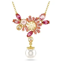 Gema pendant, Mixed cuts, Crystal pearl, Flower, Pink, Gold-tone plated by SWAROVSKI