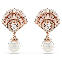 Idyllia drop earrings, Crystal pearl, Shell, White, 18K rose gold finish