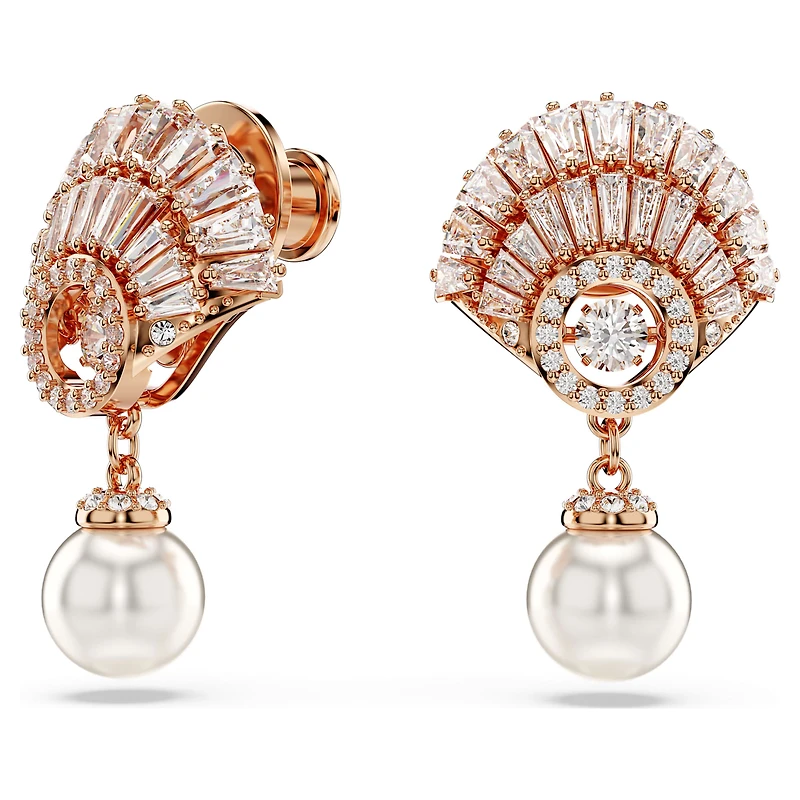Idyllia drop earrings, Crystal pearl, Shell, White, 18K rose gold finish