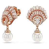 Idyllia drop earrings, Crystal pearl, Shell, White, 18K rose gold finish
