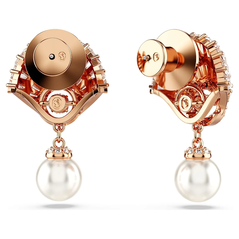 Idyllia drop earrings, Crystal pearl, Shell, White, 18K rose gold finish
