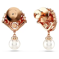 Idyllia drop earrings, Crystal pearl, Shell, White, 18K rose gold finish