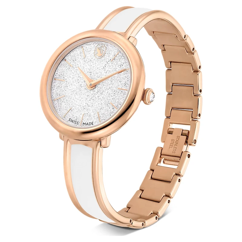 Crystalline bangle watch, Swiss Made, Metal bracelet, White, Rose gold-tone finish by SWAROVSKI