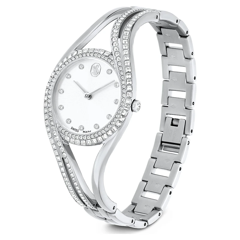Hyperbola bangle watch, Swiss Made, Metal bracelet, Silver tone, Stainless steel by SWAROVSKI