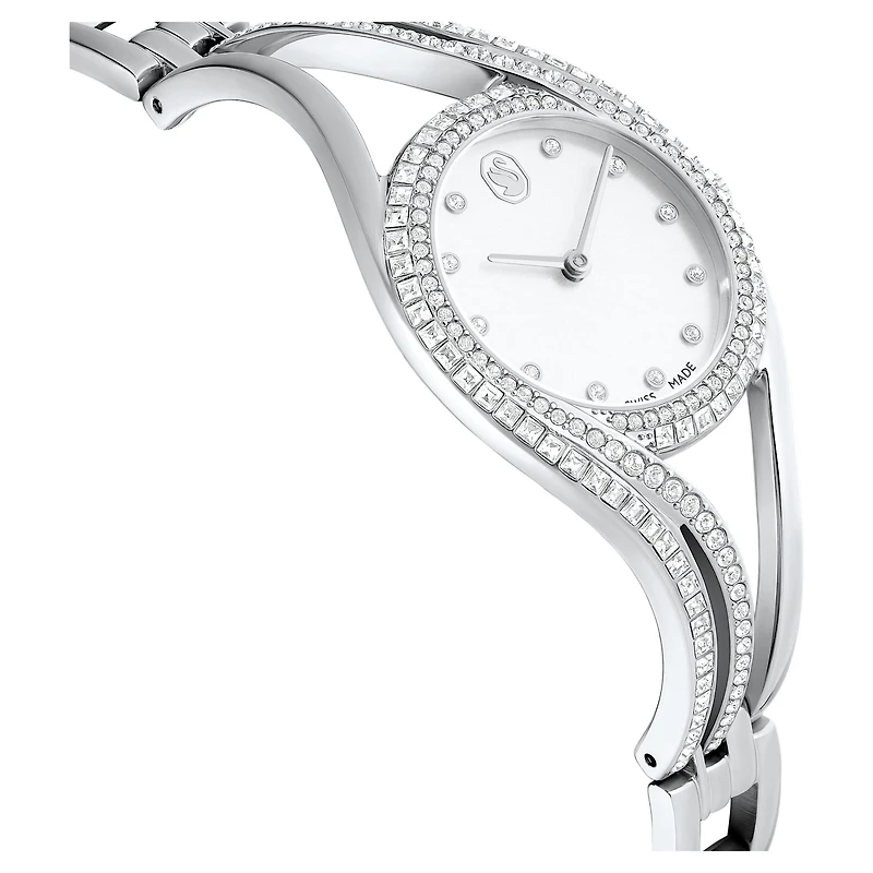 Hyperbola bangle watch, Swiss Made, Metal bracelet, Silver tone, Stainless steel by SWAROVSKI