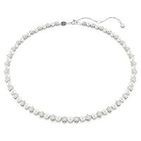 Matrix Tennis necklace, Crystal pearl, Round cut, White, Rhodium plated by SWAROVSKI
