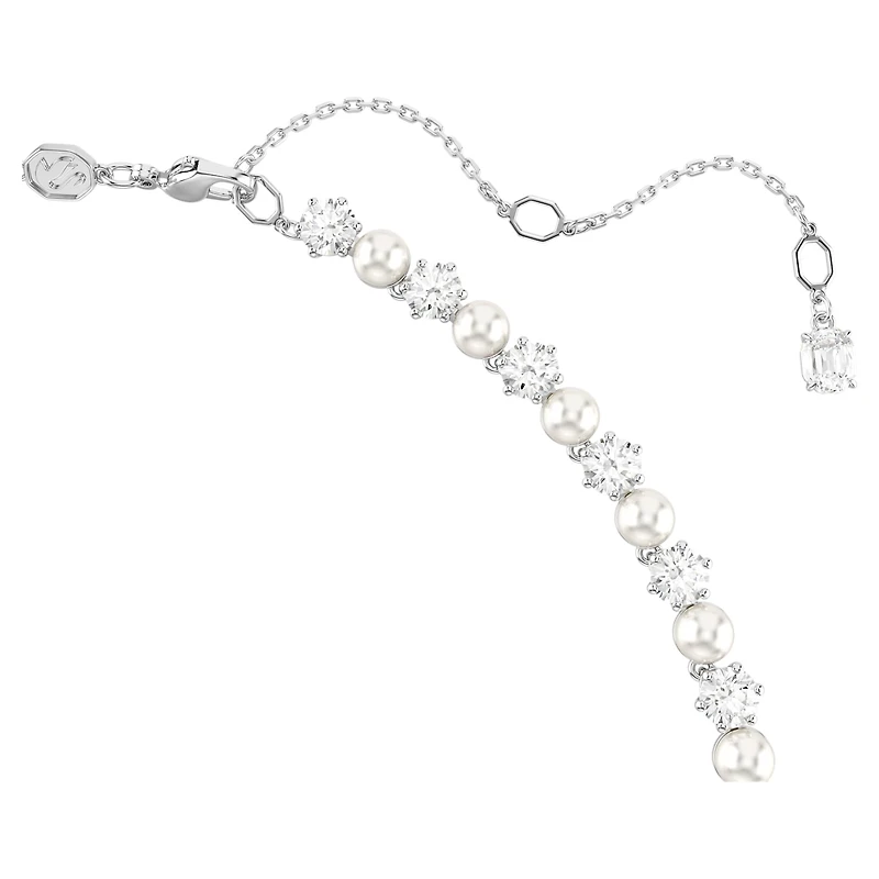 Matrix Tennis necklace, Crystal pearl, Round cut, White, Rhodium plated by SWAROVSKI
