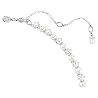Matrix Tennis necklace, Crystal pearl, Round cut, White, Rhodium plated by SWAROVSKI