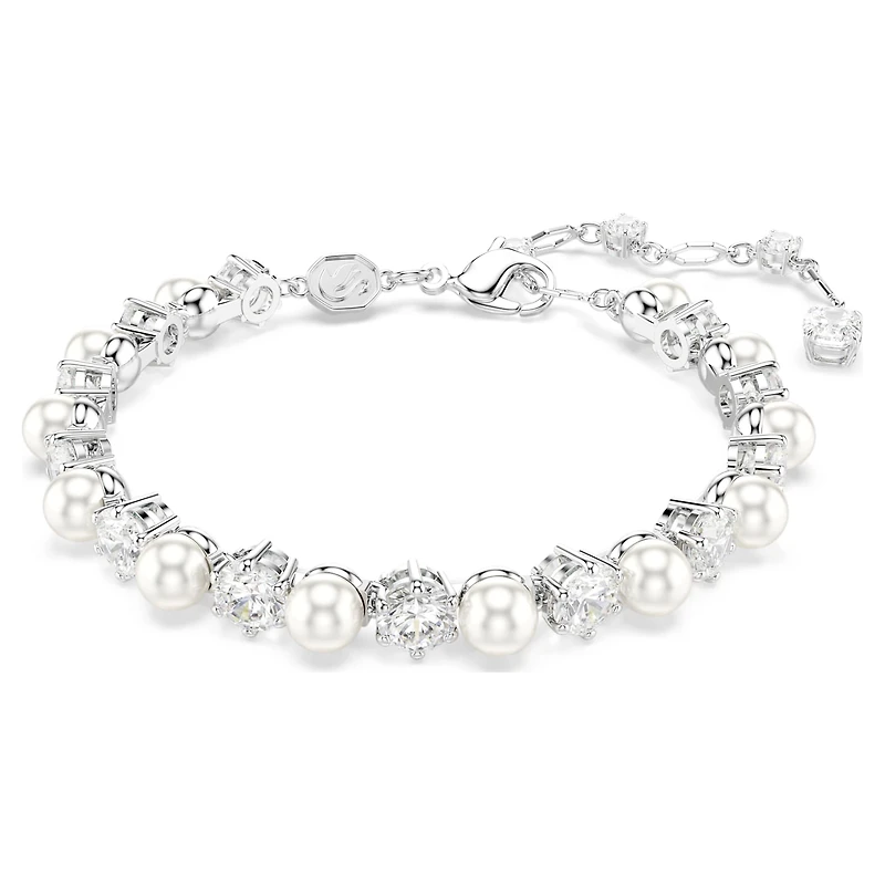Matrix Tennis bracelet, Crystal pearl, Round cut, White, Rhodium plated by SWAROVSKI