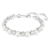 Matrix Tennis bracelet, Crystal pearl, Round cut, White, Rhodium plated by SWAROVSKI