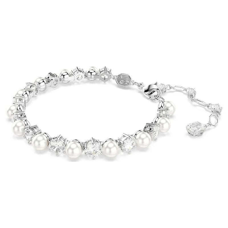 Matrix Tennis bracelet, Crystal pearl, Round cut, White, Rhodium plated by SWAROVSKI