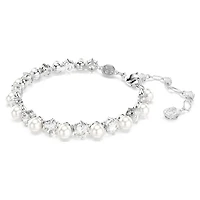 Matrix Tennis bracelet, Crystal pearl, Round cut, White, Rhodium plated by SWAROVSKI