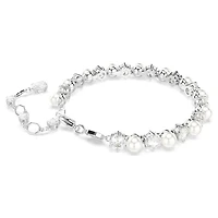 Matrix Tennis bracelet, Crystal pearl, Round cut, White, Rhodium plated by SWAROVSKI