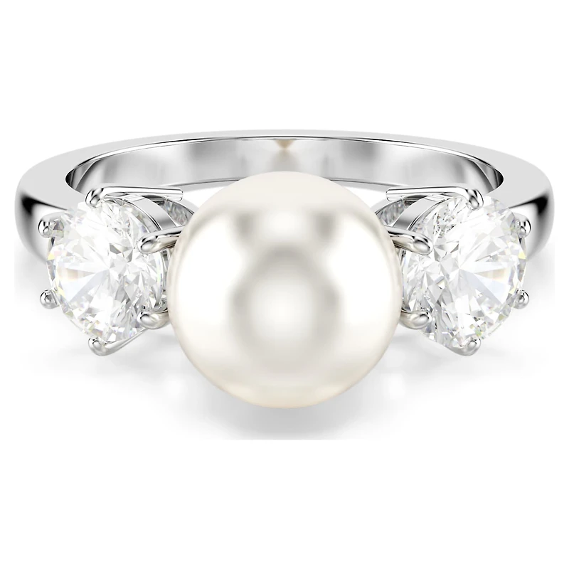 Matrix cocktail ring, Crystal pearl, Round cut, White, Rhodium plated by SWAROVSKI