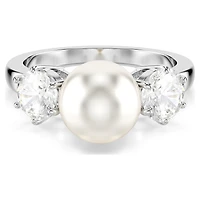 Matrix cocktail ring, Crystal pearl, Round cut, White, Rhodium plated by SWAROVSKI
