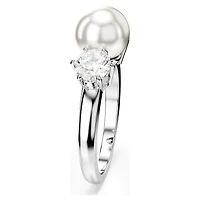 Matrix cocktail ring, Crystal pearl, Round cut, White, Rhodium plated by SWAROVSKI