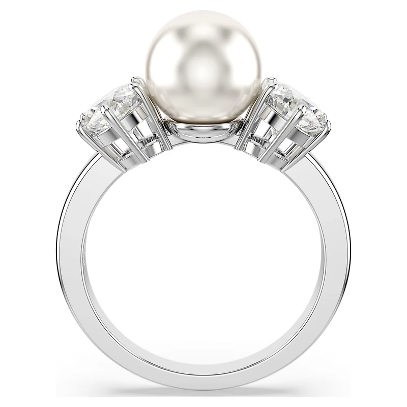 Matrix cocktail ring, Crystal pearl, Round cut, White, Rhodium plated by SWAROVSKI